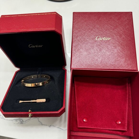 CARTIER 18K pink gold 4 Diamond LOVE BRACELET Size 16 - Picture 3 of 16